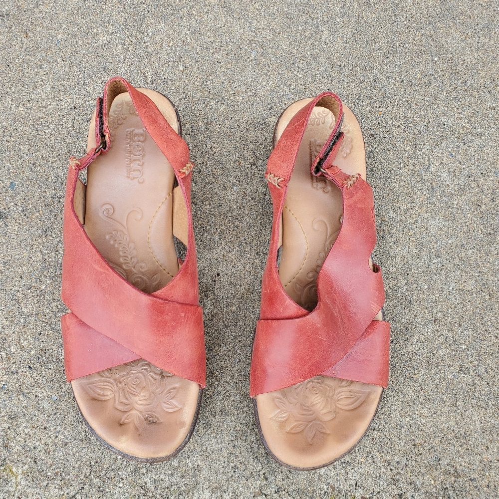 Born Handcrafted Red Leather Sandals, Size 9